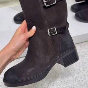 Zara Buckled Split Leather (suede) Ankle Boots in brown.